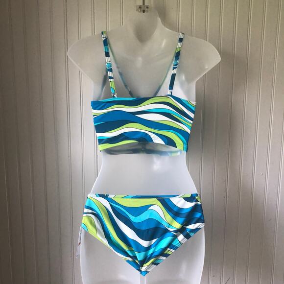 MICHAEL KORS Retail $180 Blue Swirl Lace Up Longline 2 Piece Bikini Size Small - Picture 4 of 6